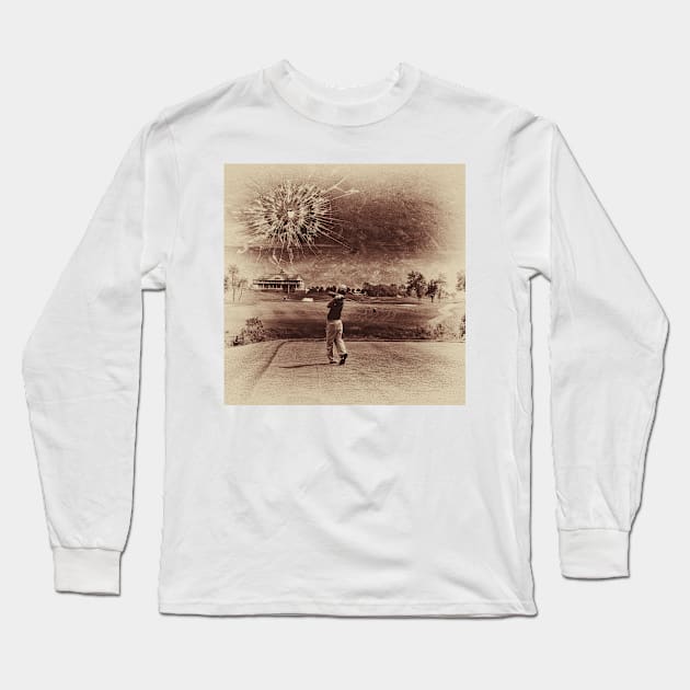 Broken Glass Sky Sepia Long Sleeve T-Shirt by Marian Voicu